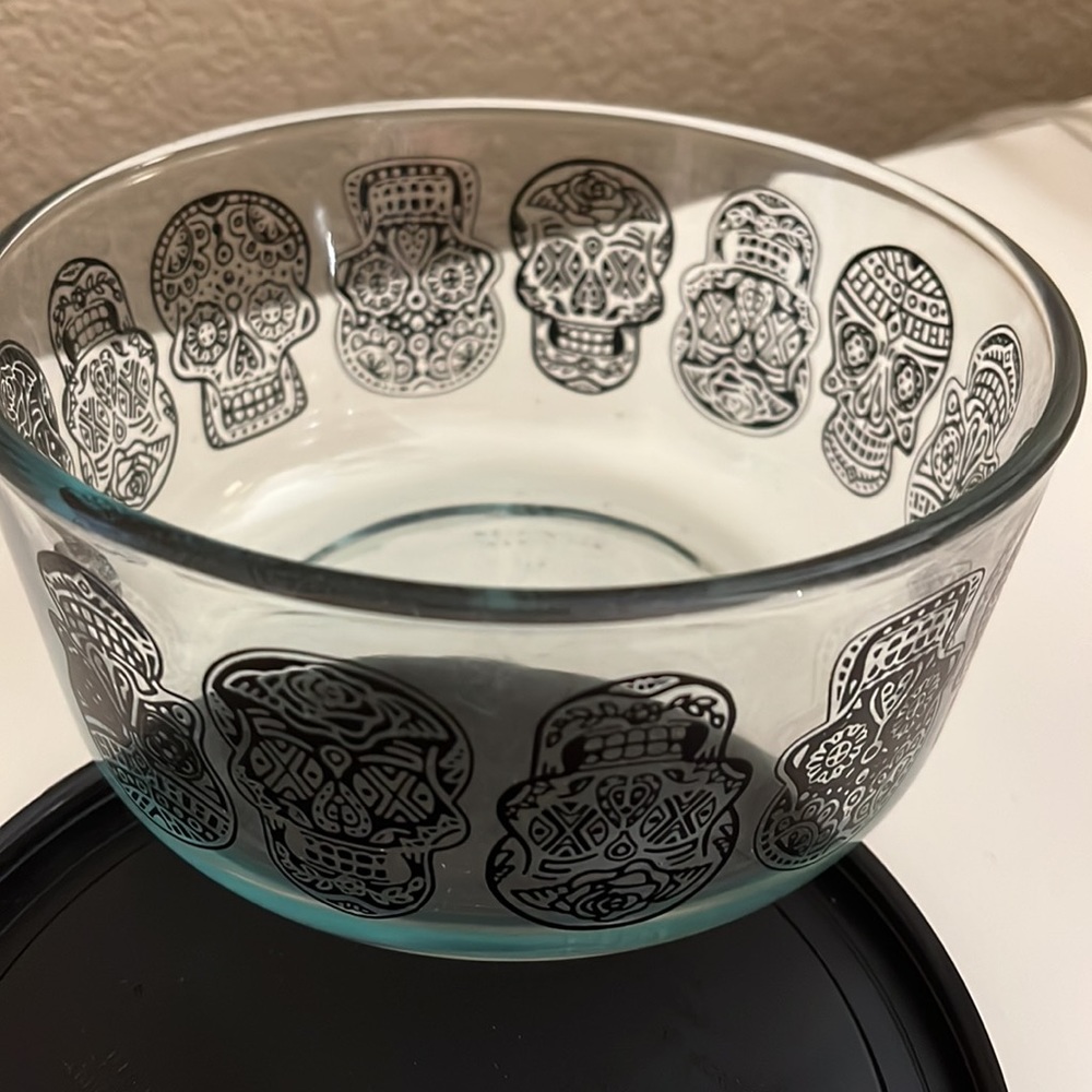 Target Pyrex sugar skull bowl with black lid